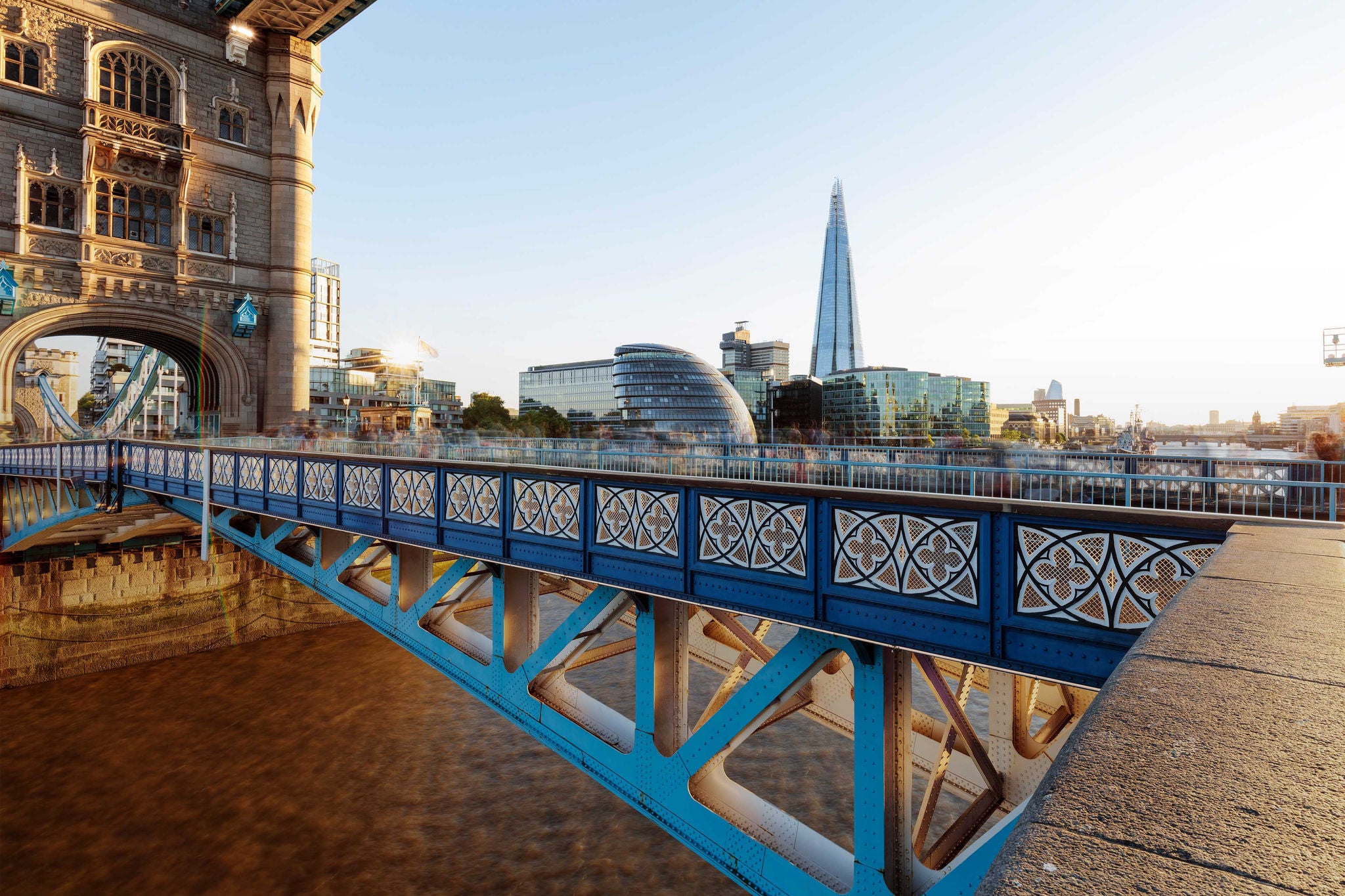 Tower Bridge and the city skyline at sunset