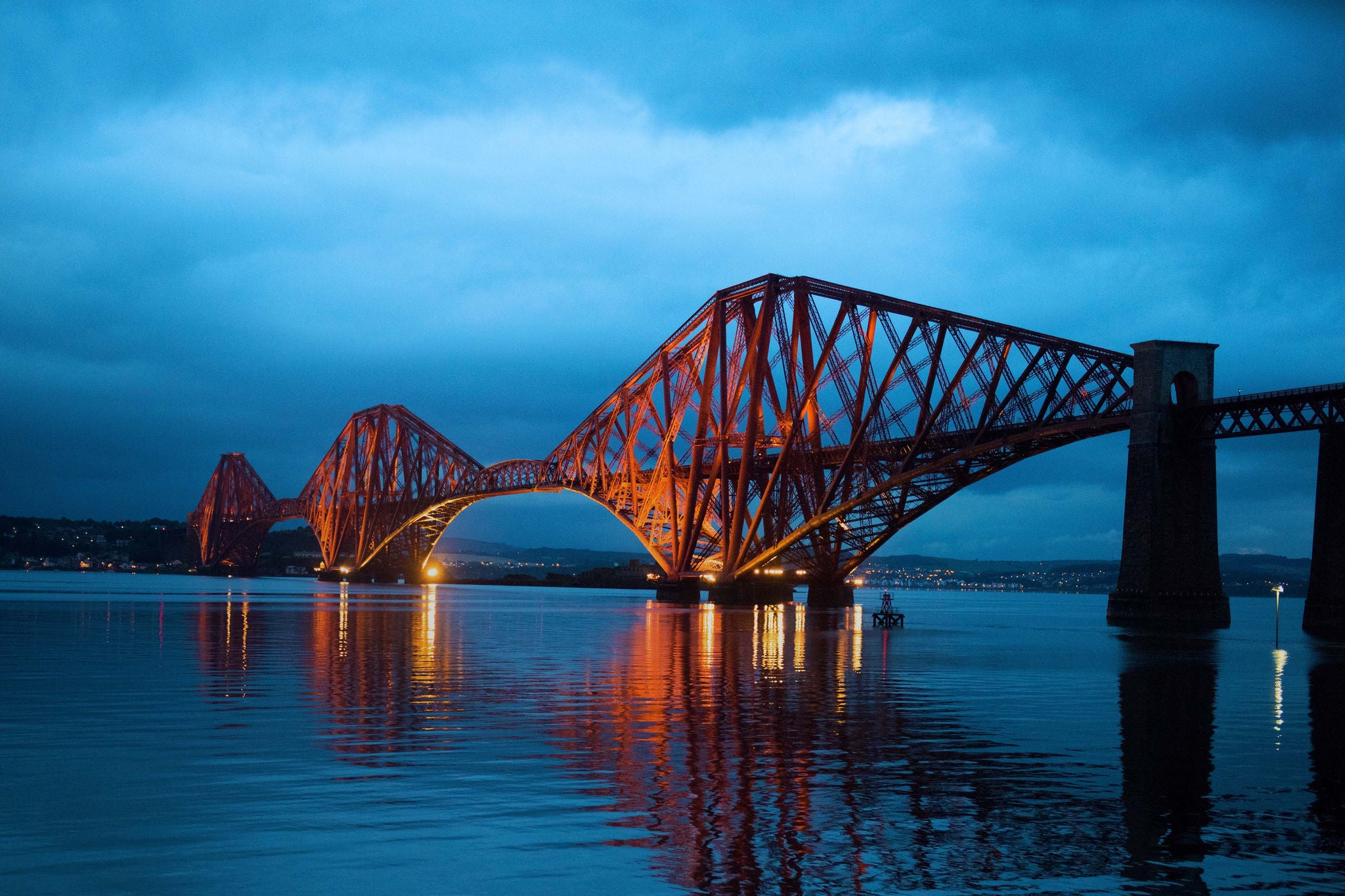 Night view at Firth of Forth Bridge